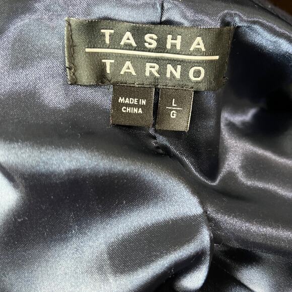 Tasha Tarno Blue Black Striped Real Rabbit Fur Full Zip Vest Ribbed Collar Large - Picture 5 of 8